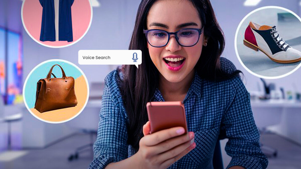 Ecommerce website on phone with voice search icon