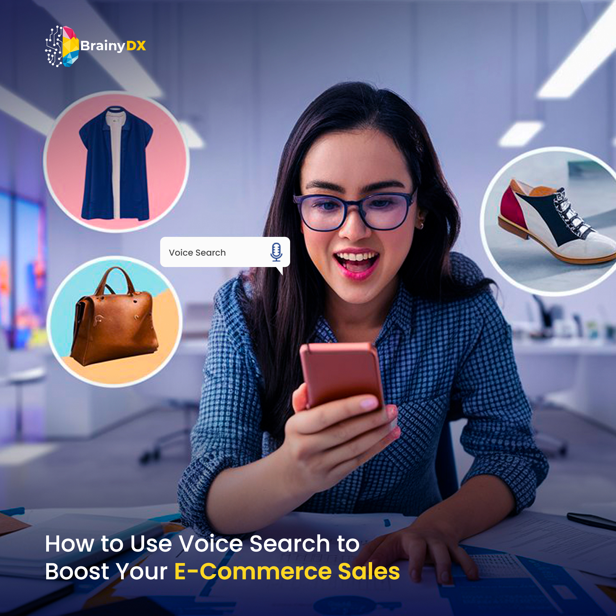 Ecommerce website on phone with voice search icon